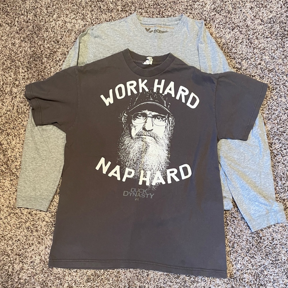 Duck Dynasty Si Robertson Work Hard Nap Hard T-shirt & Long Sleeve Gray Tee